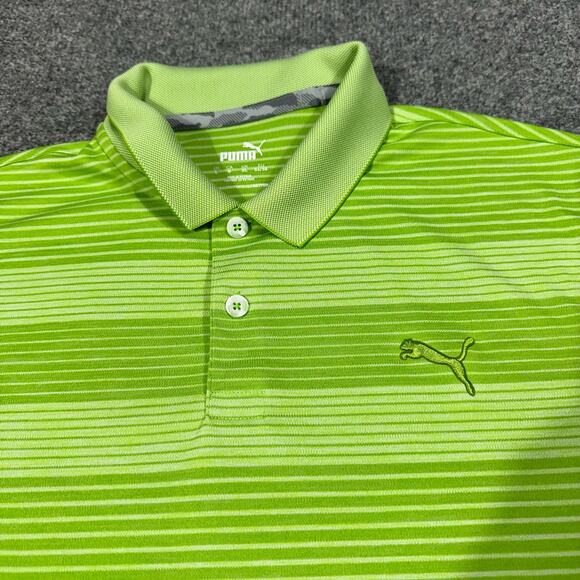 Puma Green Striped Short Sleeve Collared Golf Polo Shirt Men’s Size Large - Picture 7 of 8
